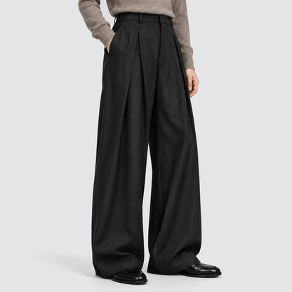 Wide Leg Trousers, Pleated High Waist Tailored Trousers 7