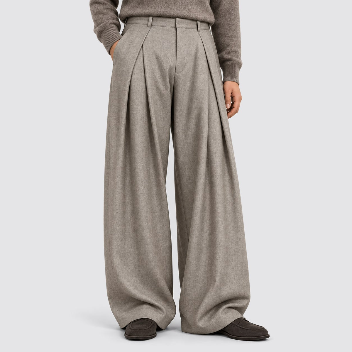 Wide Leg Trousers, Pleated High Waist Tailored Trousers 8