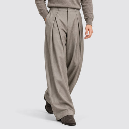 Wide Leg Trousers, Pleated High Waist Tailored Trousers 9