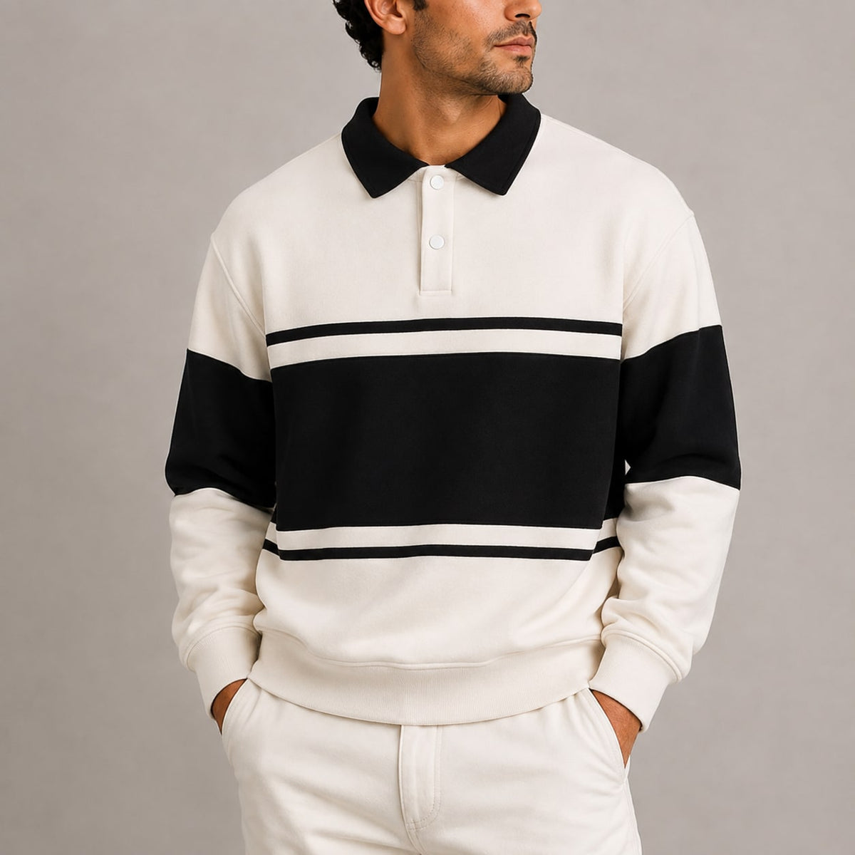 Polo Jumper Long Sleeve Polo with Retro Colour Block 2