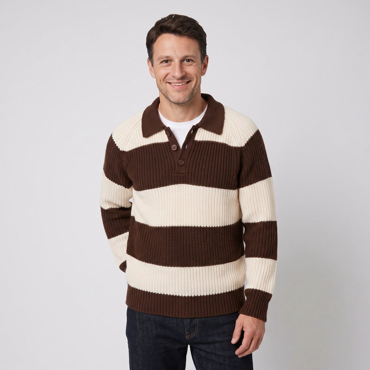 Polo Jumper, Striped Jumper with Ribbed Knit for Men 1