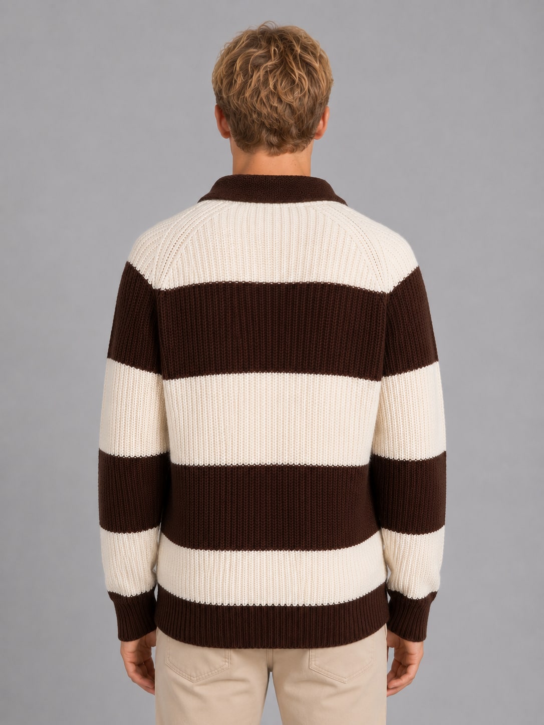 Polo Jumper, Striped Jumper with Ribbed Knit for Men 2