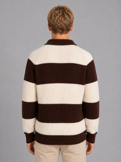 Polo Jumper, Striped Jumper with Ribbed Knit for Men 2