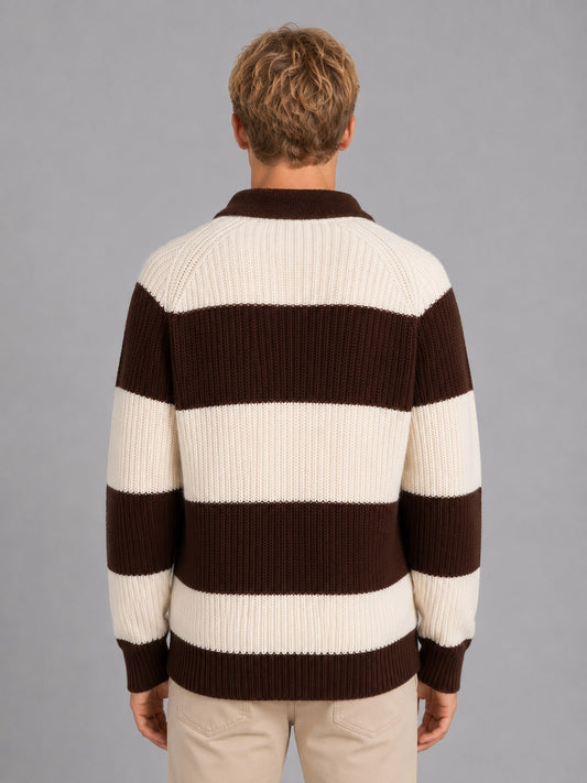 Polo Jumper, Striped Jumper with Ribbed Knit for Men 2