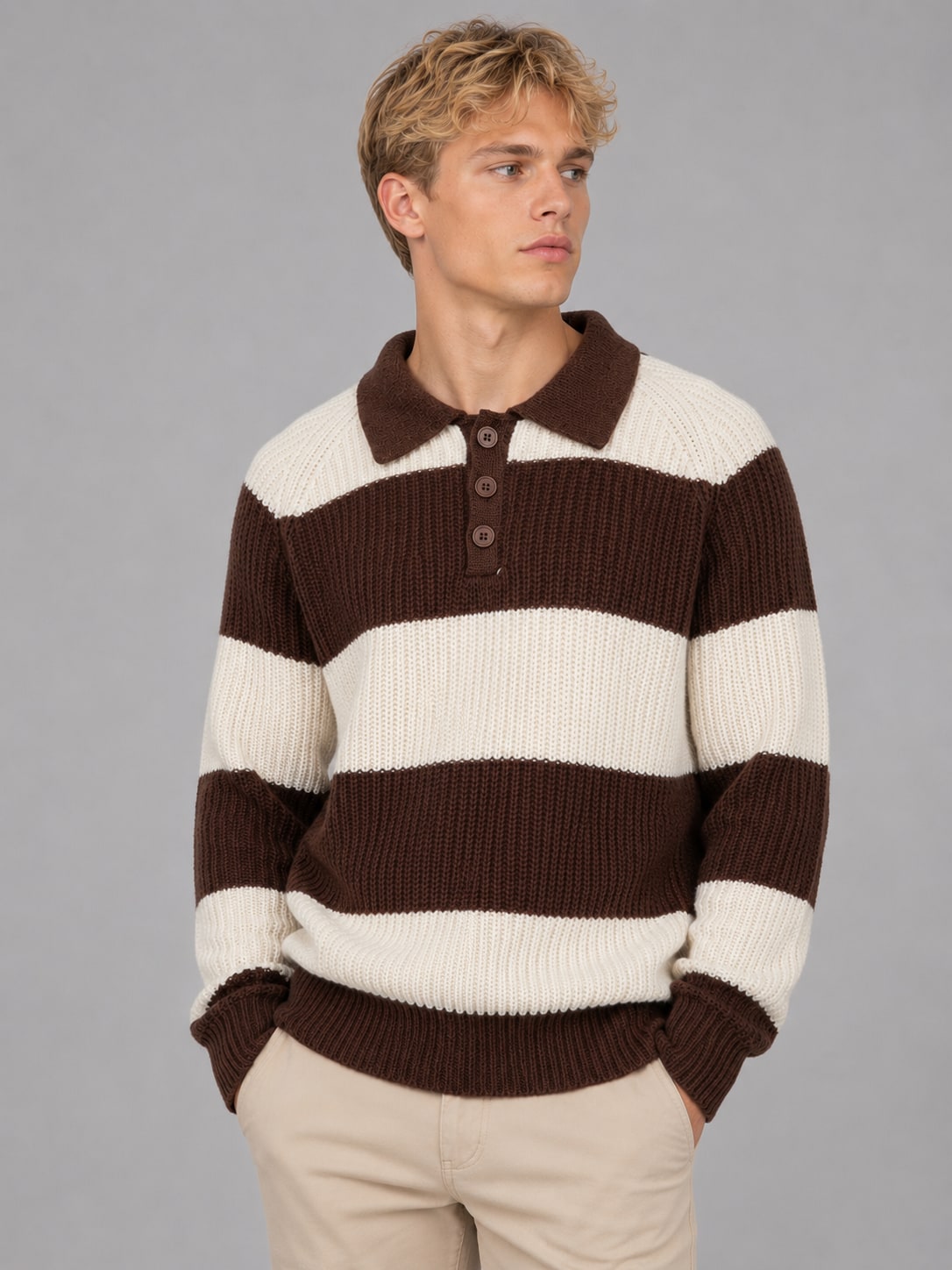 Polo Jumper, Striped Jumper with Ribbed Knit for Men 3