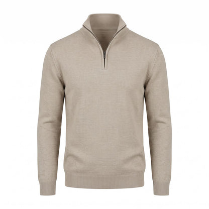 Men's Quarter Zip Knit Jumper with Structured High Collar 1