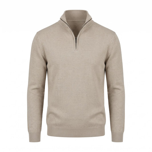 Men's Quarter Zip Knit Jumper with Structured High Collar 1