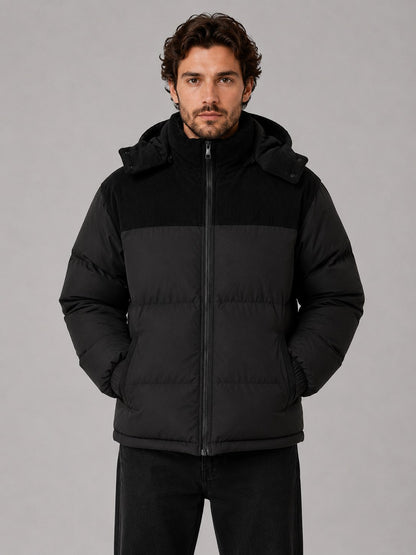 Men's Hooded Corduroy Puffer Jacket, Quilted Winter Coat 5