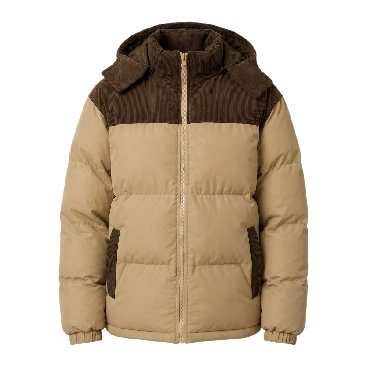 Men's Hooded Corduroy Puffer Jacket, Quilted Winter Coat 1