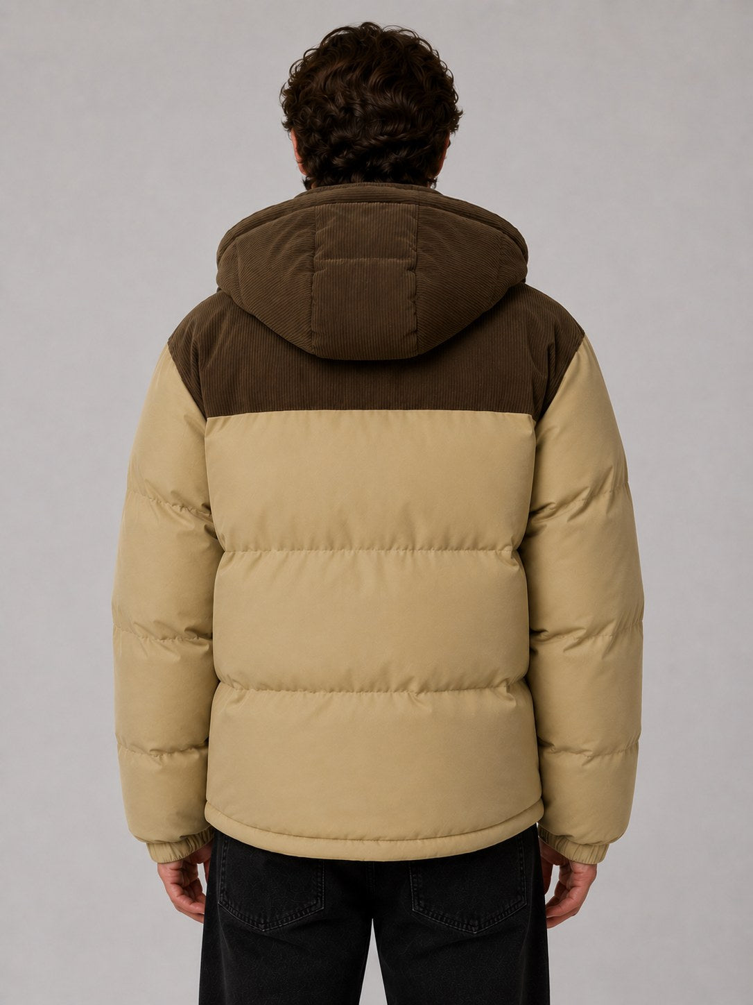 Men's Hooded Corduroy Puffer Jacket, Quilted Winter Coat 2
