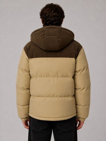 Men's Hooded Corduroy Puffer Jacket, Quilted Winter Coat 2