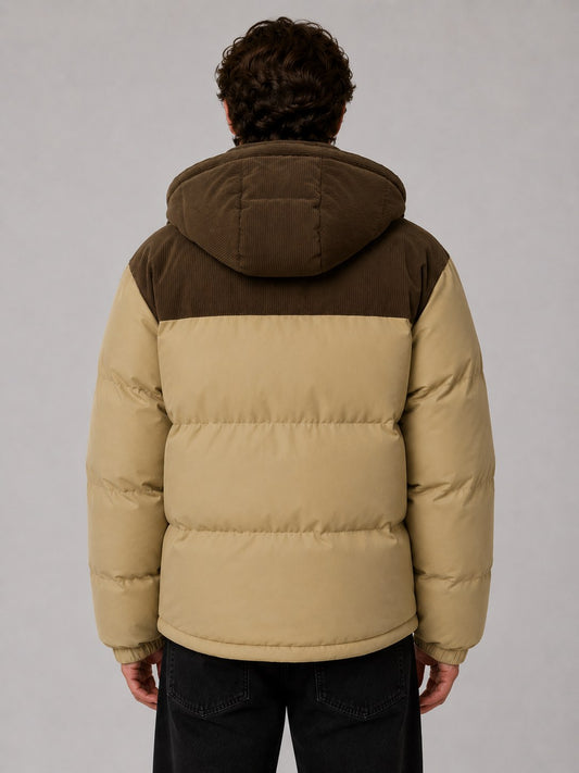 Men's Hooded Corduroy Puffer Jacket, Quilted Winter Coat 2