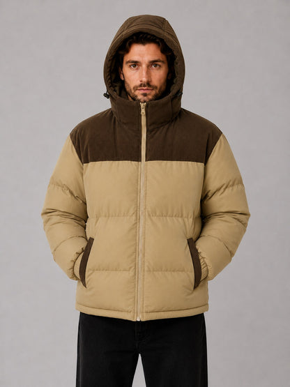 Men's Hooded Corduroy Puffer Jacket, Quilted Winter Coat 3