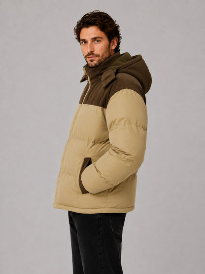 Men's Hooded Corduroy Puffer Jacket, Quilted Winter Coat 4