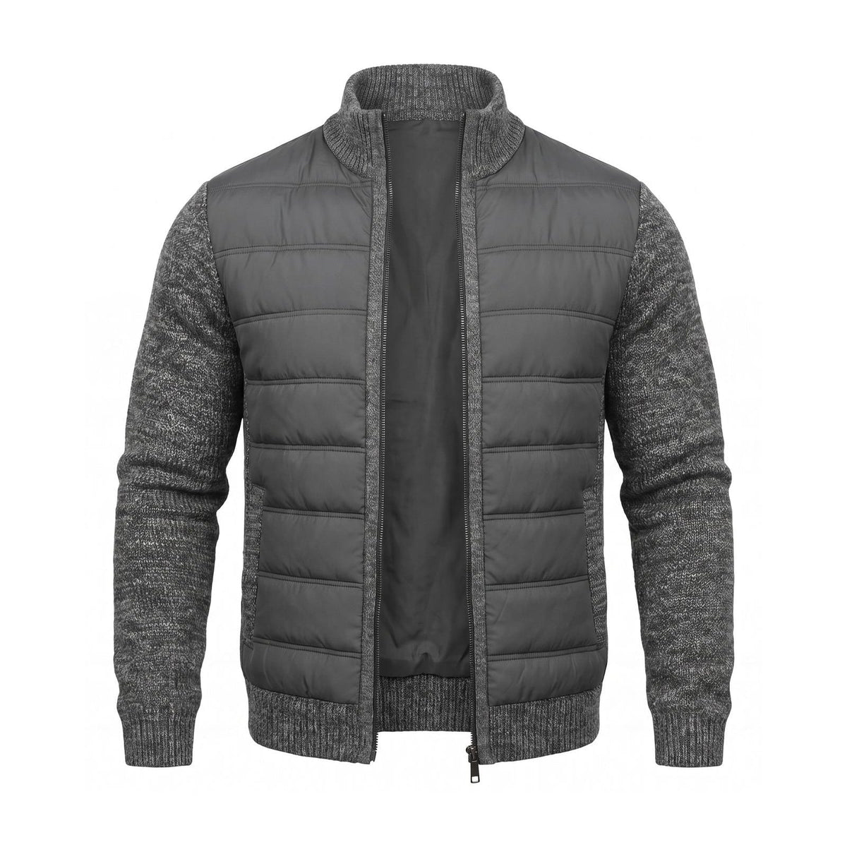 Quilted Jacket Men's Knit Sleeves Fleece Lined Windproof 1