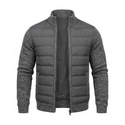 Quilted Jacket Men's Knit Sleeves Fleece Lined Windproof 1