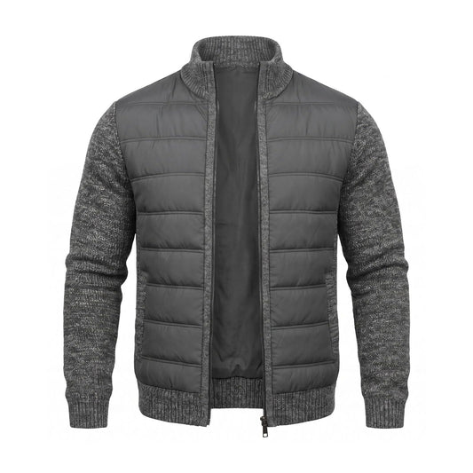 Quilted Jacket Men's Knit Sleeves Fleece Lined Windproof 1
