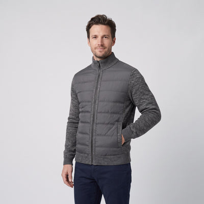 Quilted Front Jacket with Knit Sleeves and Fleece Lining