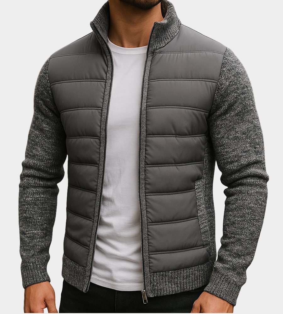 Quilted Jacket Men's Knit Sleeves Fleece Lined Windproof 2