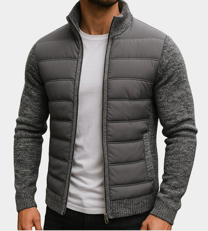 Quilted Jacket Men's Knit Sleeves Fleece Lined Windproof 2