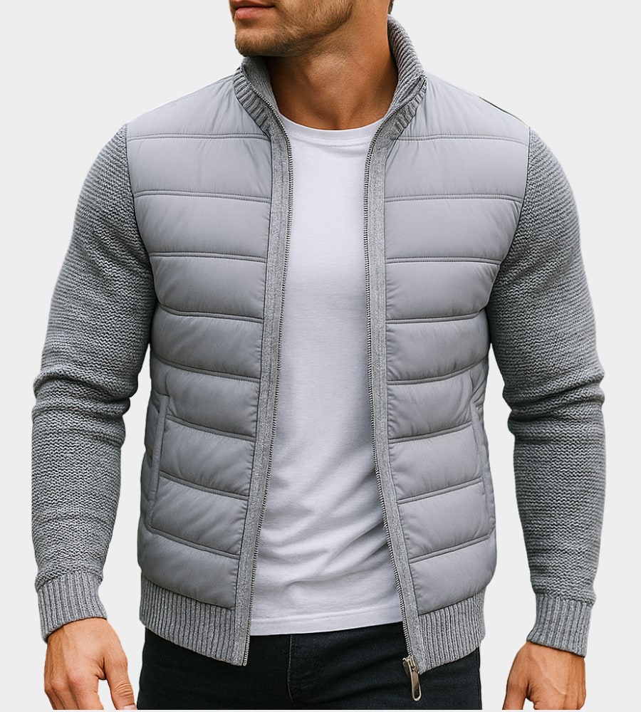 Quilted Jacket Men's Knit Sleeves Fleece Lined Windproof 3