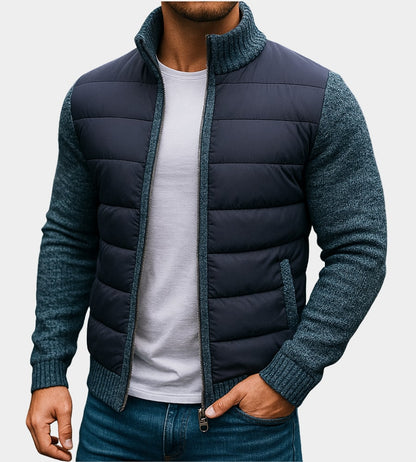 Quilted Jacket Men's Knit Sleeves Fleece Lined Windproof 4