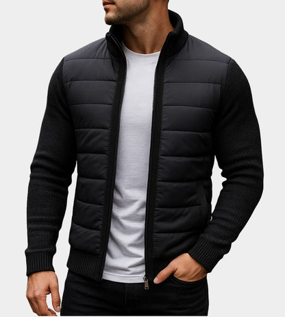 Quilted Jacket Men's Knit Sleeves Fleece Lined Windproof 6