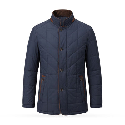 Quilted Jacket Winter Coat with Stand Collar and Contrast Trim