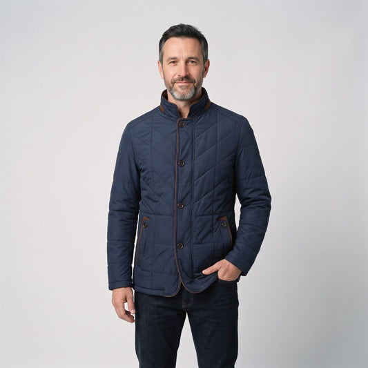 Quilted Jacket Winter Coat with Stand Collar and Contrast Trim