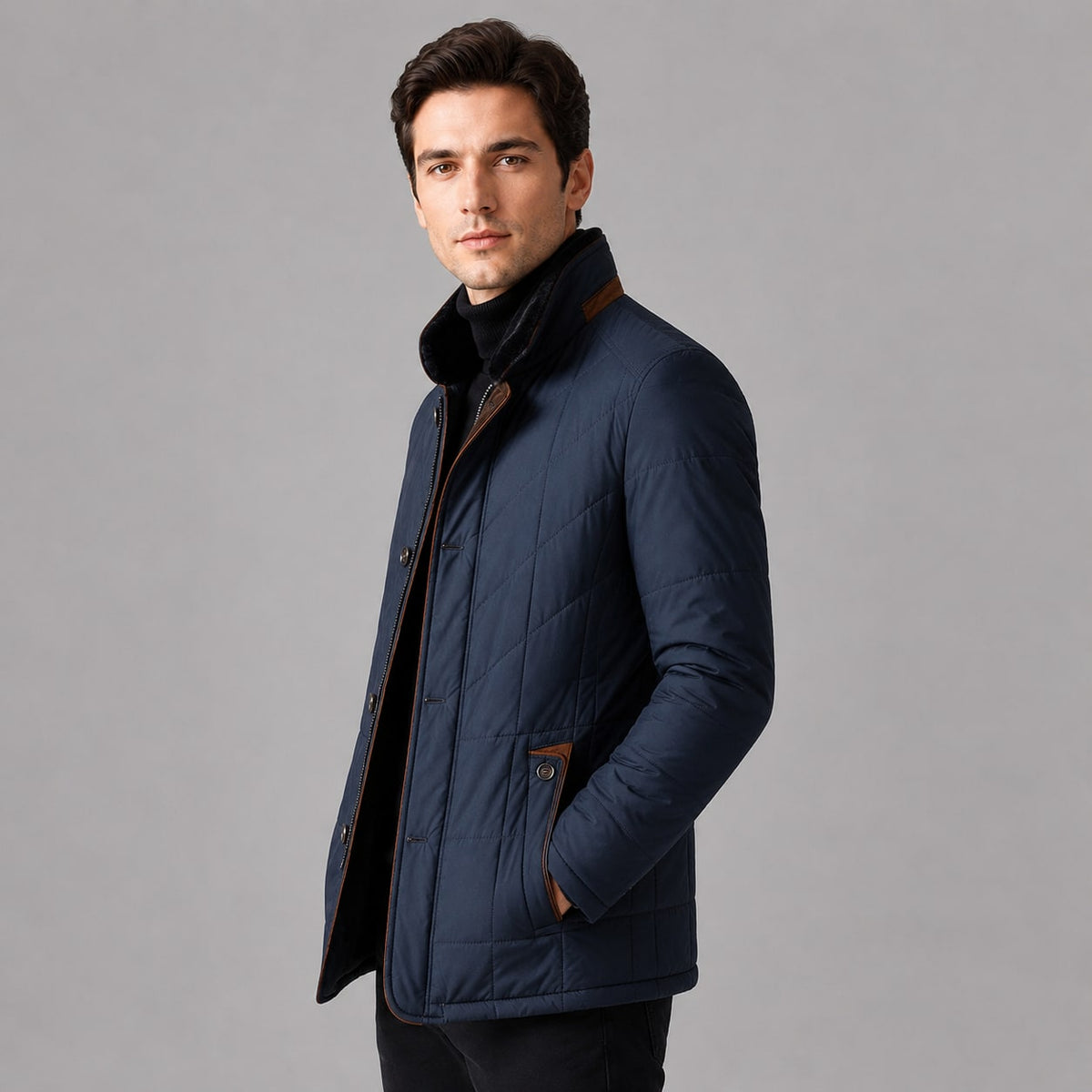 Winter Coat Quilted Jacket for Men with Stand Collar 2
