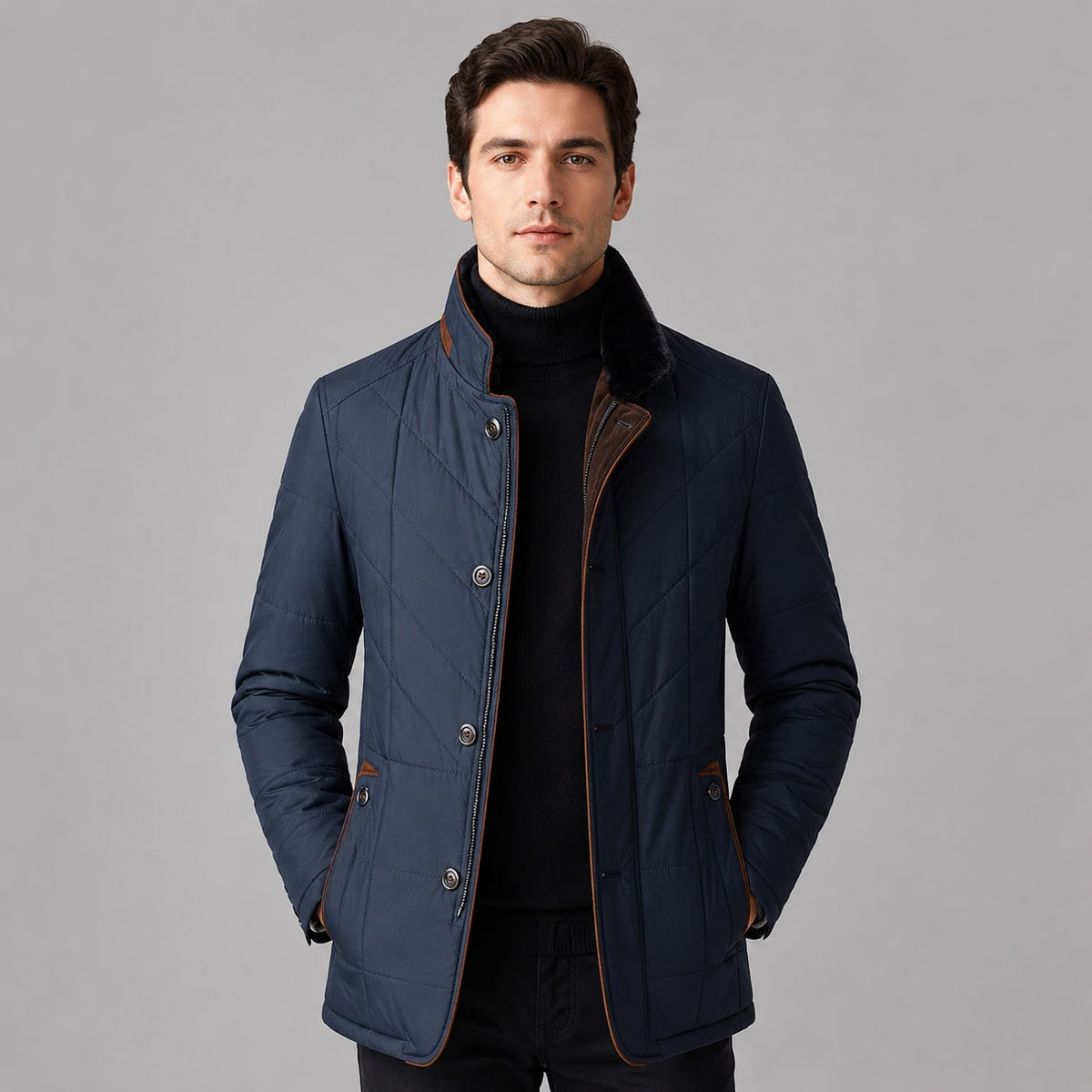 Winter Coat Quilted Jacket for Men with Stand Collar 4