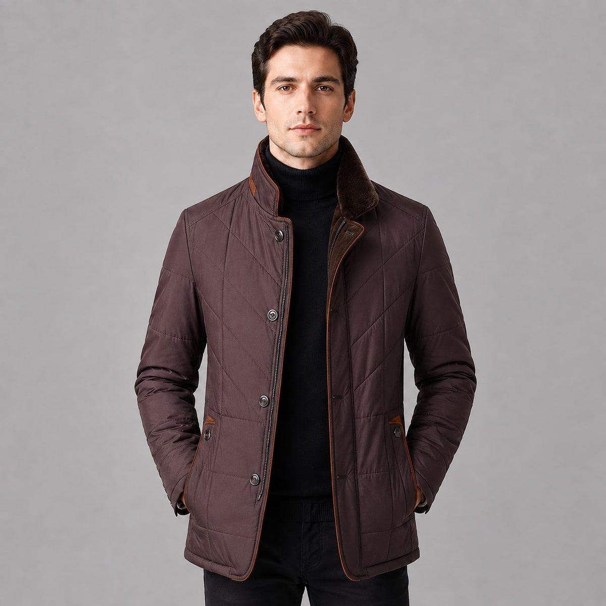 Winter Coat Quilted Jacket for Men with Stand Collar 5