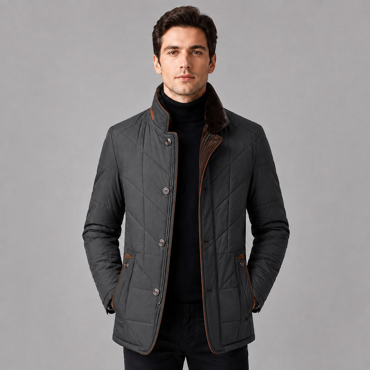 Winter Coat Quilted Jacket for Men with Stand Collar 6