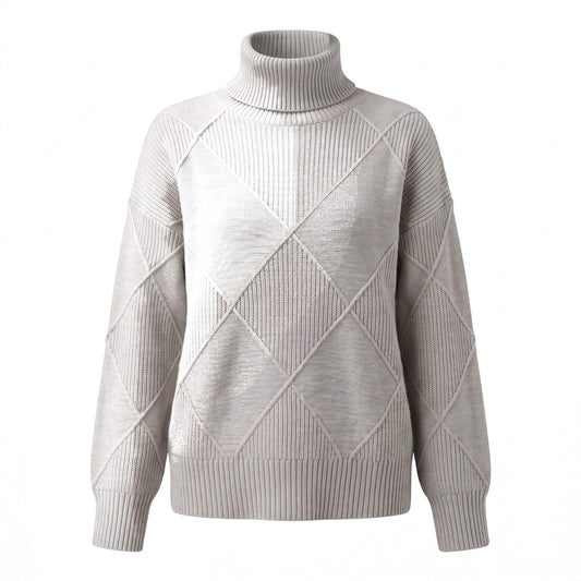 Turtleneck Sweater, Relaxed Diamond Rib Knit Jumper 1