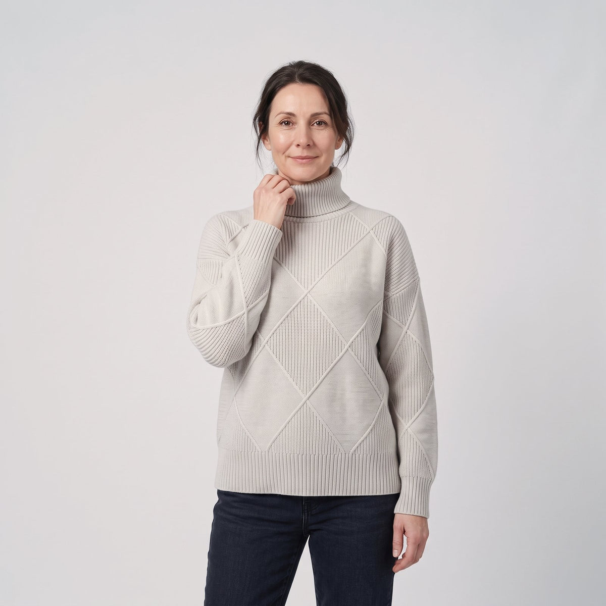 Turtleneck Sweater, Relaxed Diamond Rib Knit Jumper