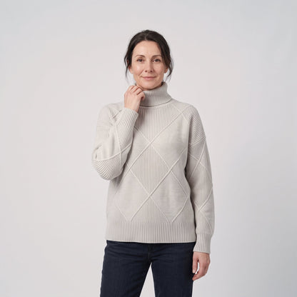 Turtleneck Sweater, Relaxed Diamond Rib Knit Jumper