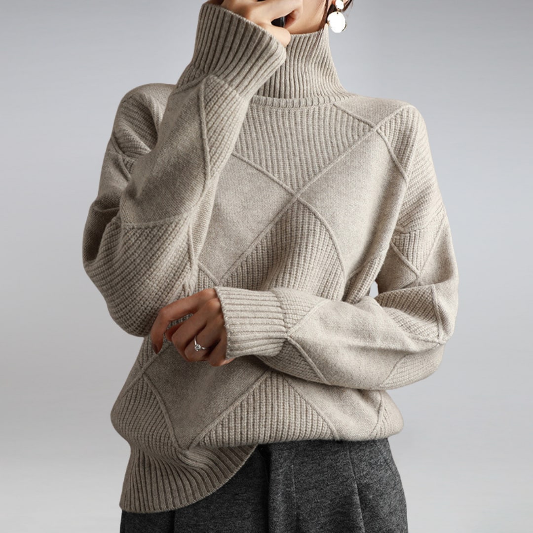 Turtleneck Sweater, Relaxed Diamond Rib Knit Jumper 2