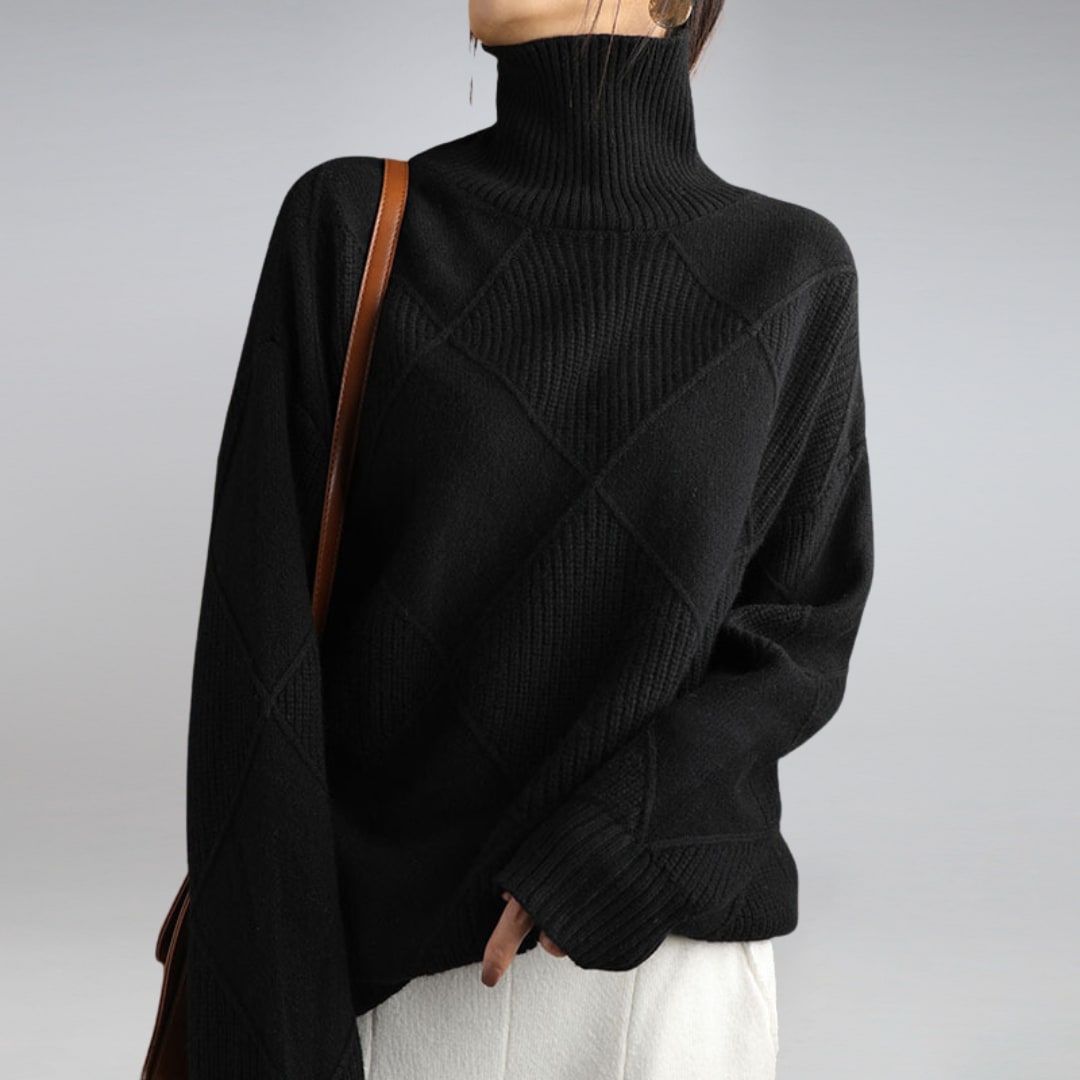 Turtleneck Sweater, Relaxed Diamond Rib Knit Jumper 3