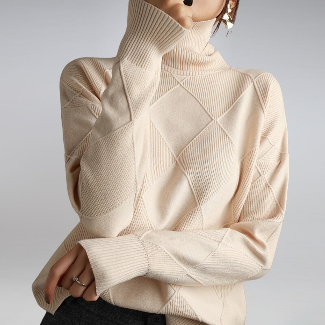 Turtleneck Sweater, Relaxed Diamond Rib Knit Jumper 4