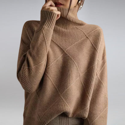 Turtleneck Sweater, Relaxed Diamond Rib Knit Jumper 5