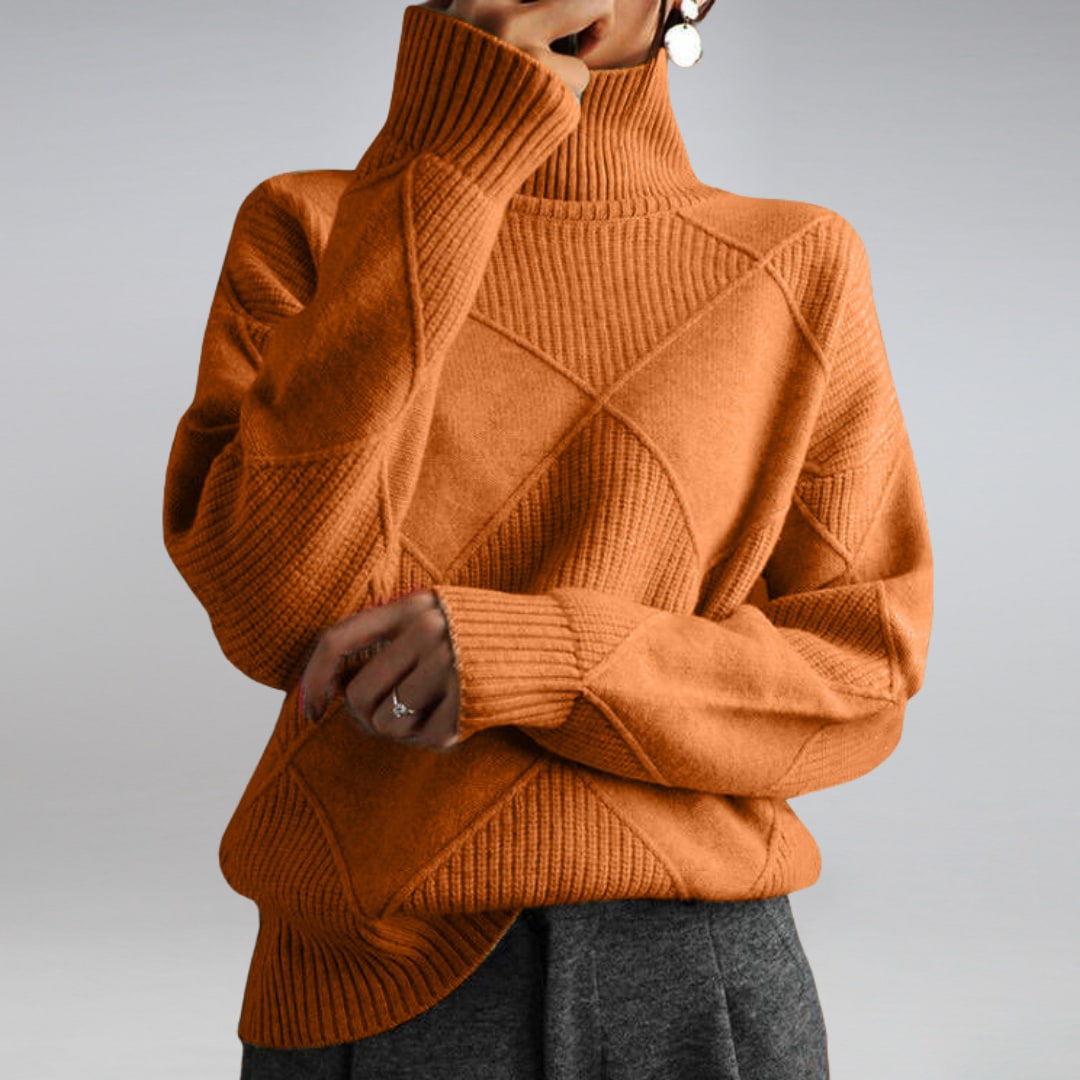 Turtleneck Sweater, Relaxed Diamond Rib Knit Jumper 7