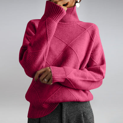 Turtleneck Sweater, Relaxed Diamond Rib Knit Jumper 8