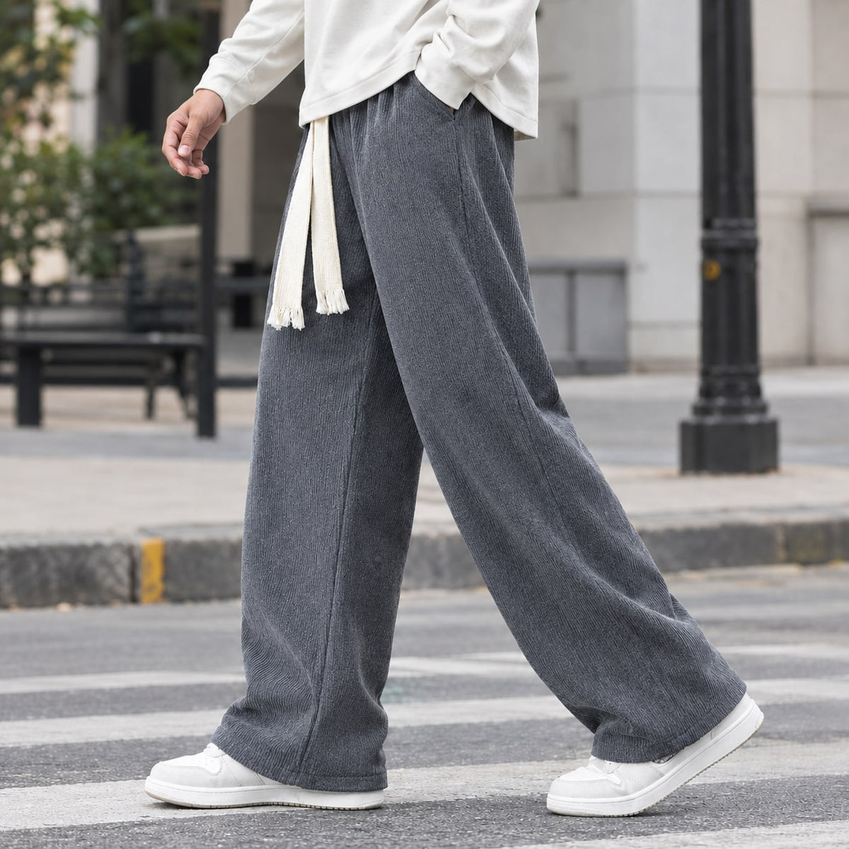 Grey relaxed wide leg trousers