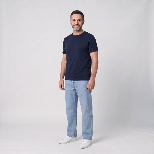 Relaxed Wide Leg Jeans, Loose Fit Straight Denim with Light Stretch