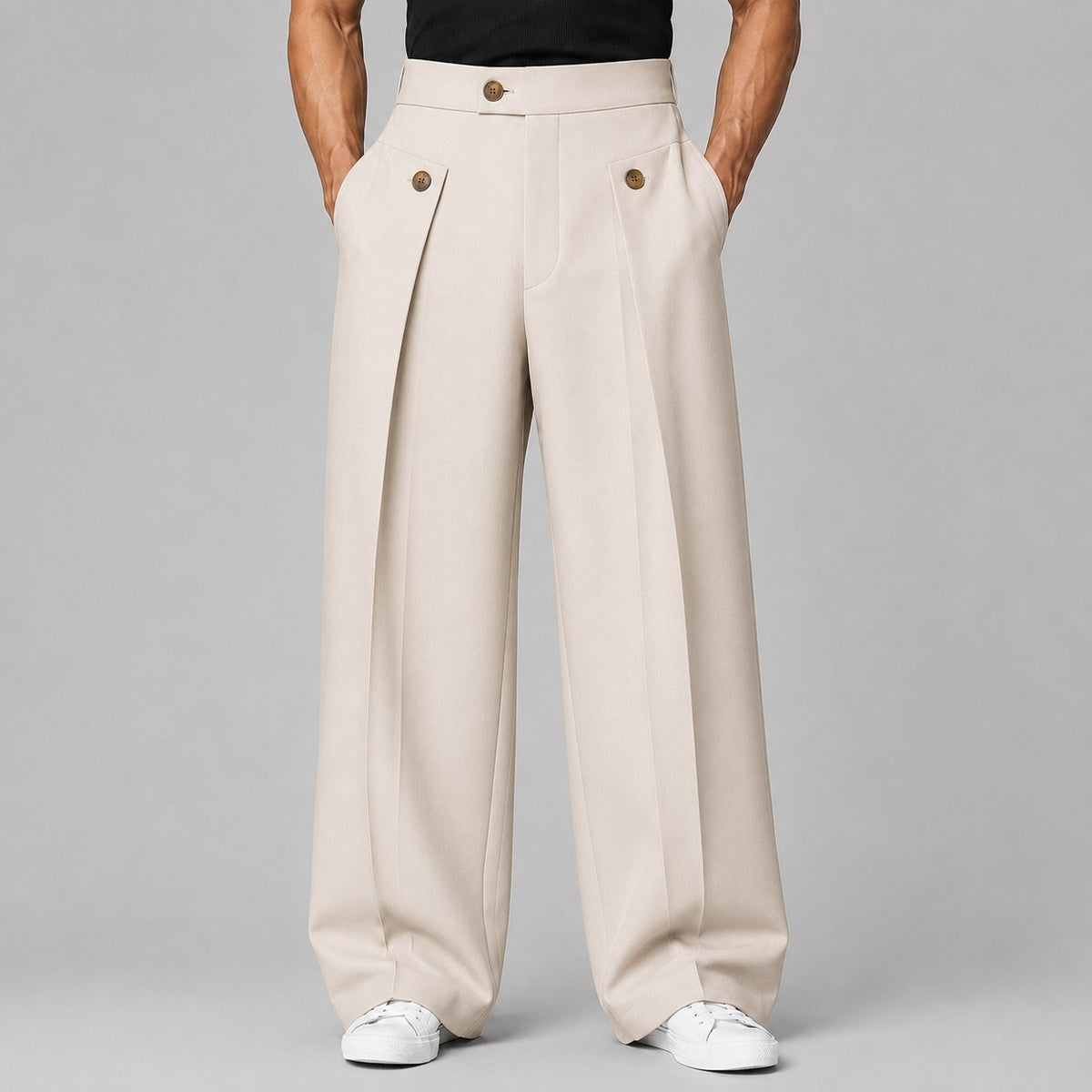 Men's Wide Leg Trousers with Front Pleats, Relaxed Fit 3