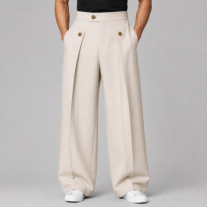 Men's Wide Leg Trousers with Front Pleats, Relaxed Fit 3