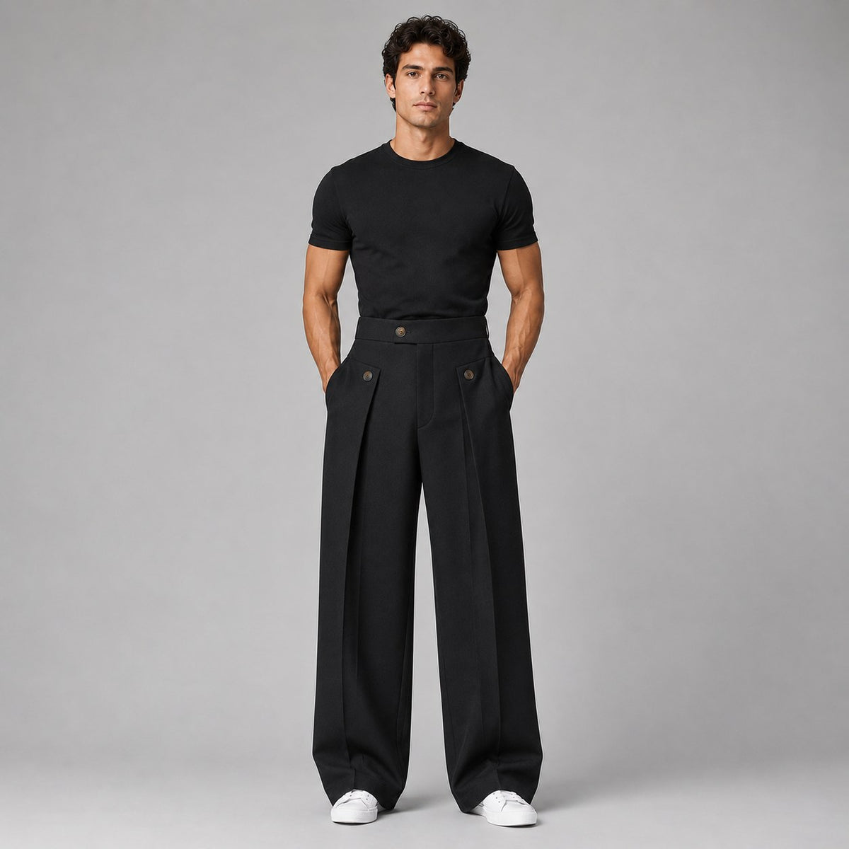 Men's Wide Leg Trousers with Front Pleats, Relaxed Fit 7