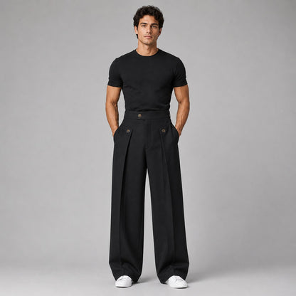 Men's Wide Leg Trousers with Front Pleats, Relaxed Fit 7