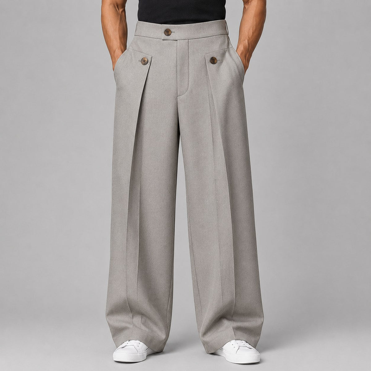 Men's Wide Leg Trousers with Front Pleats, Relaxed Fit 4