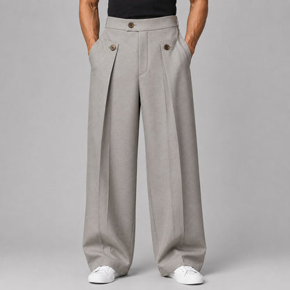 Men's Wide Leg Trousers with Front Pleats, Relaxed Fit 4